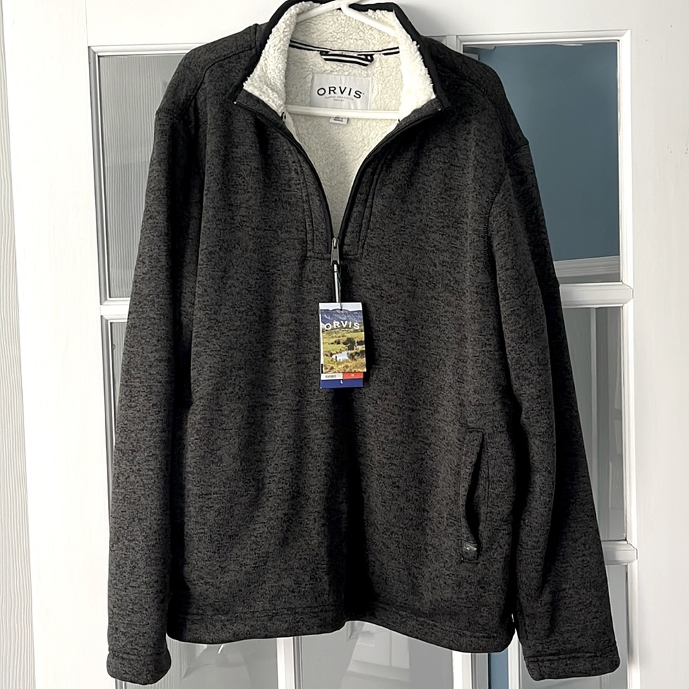 Mens Orvis Quarter Zip Sherpa Lined Jacket/Pullover